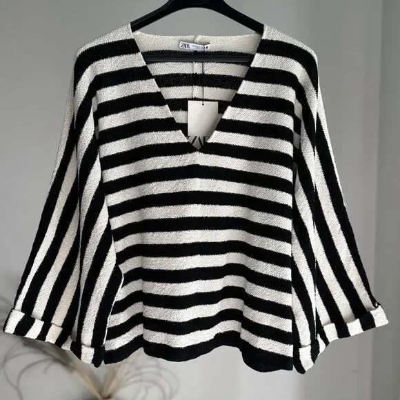 Zara Knit Striped Oversized Top Sweater - Picture 3 of 4